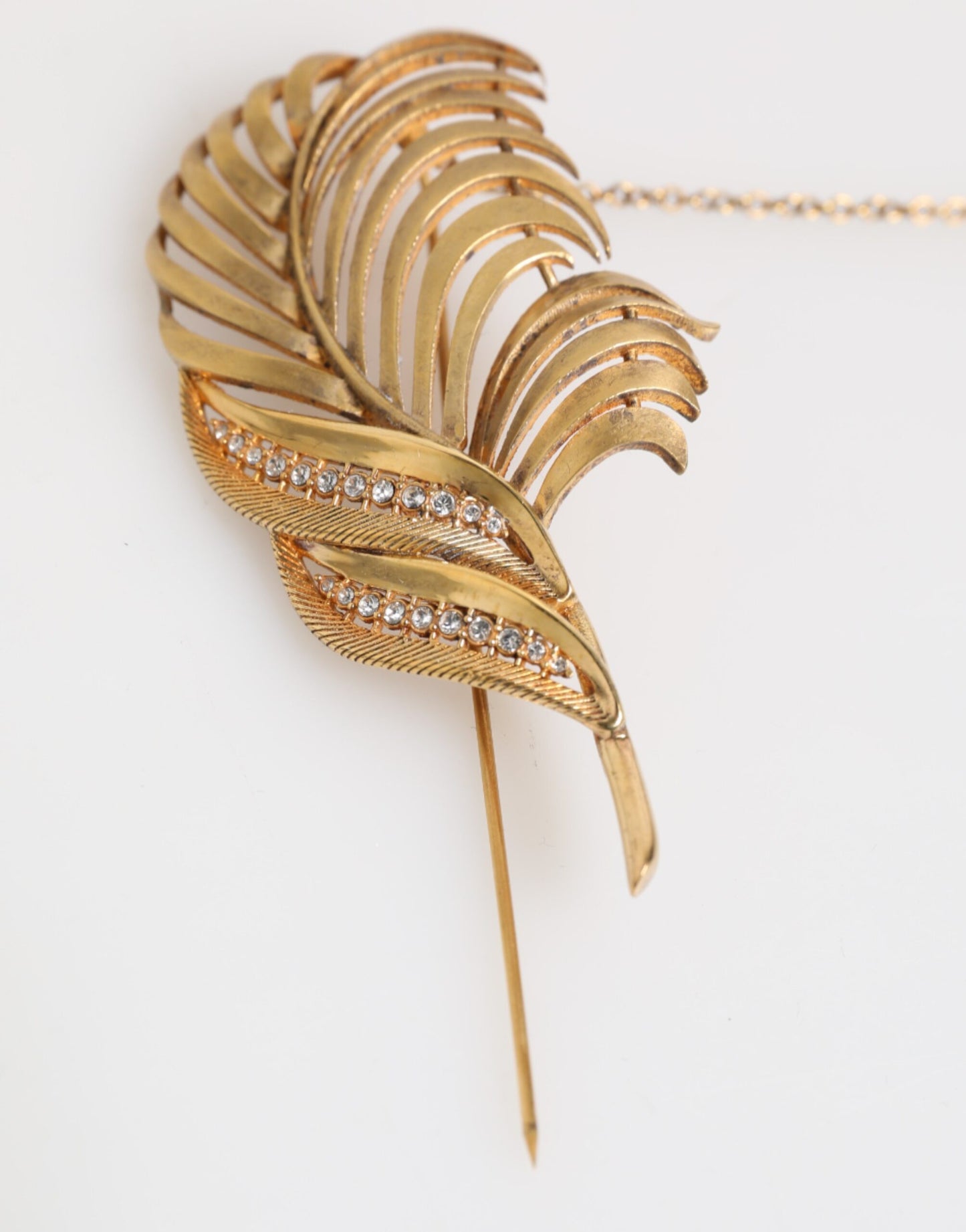 Gold Tone Leaf 925 Sterling Silver Crystal Chain Brooch-Dolce & Gabbana-LabelTerrace.com