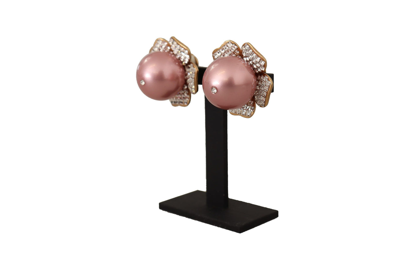 Gold Tone Maxi Faux Pearl Floral Clip-on Jewelry Earrings-Dolce & Gabbana-LabelTerrace.com