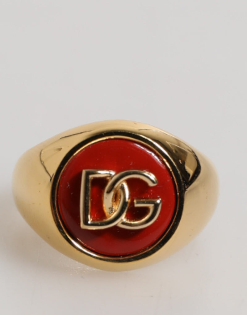 Gold Tone Real Brass Red DG Logo Men Ring-Dolce & Gabbana-LabelTerrace.com