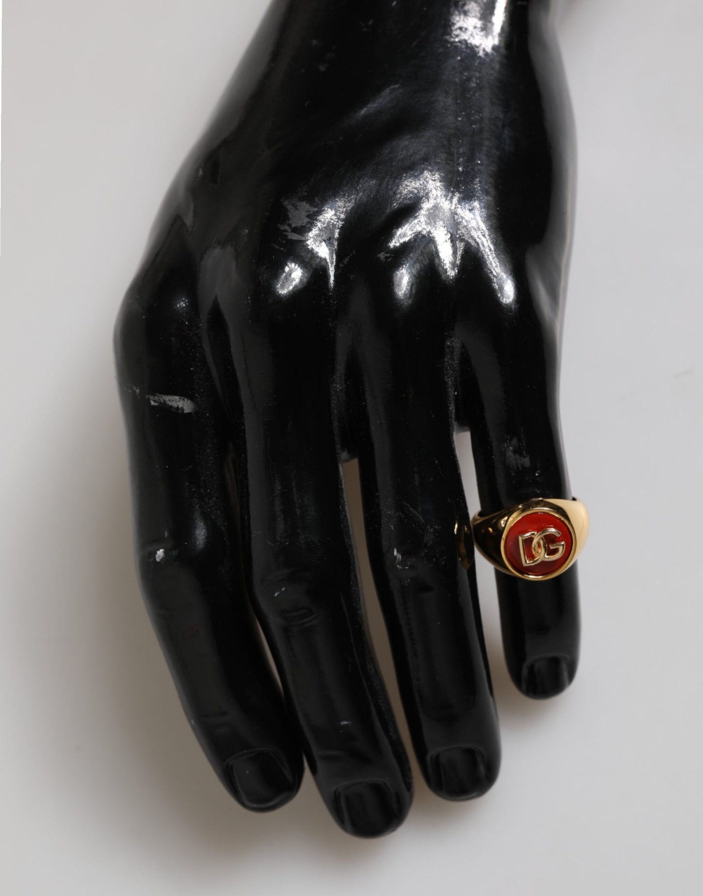 Gold Tone Real Brass Round Red DG Logo Men Ring-Dolce & Gabbana-LabelTerrace.com