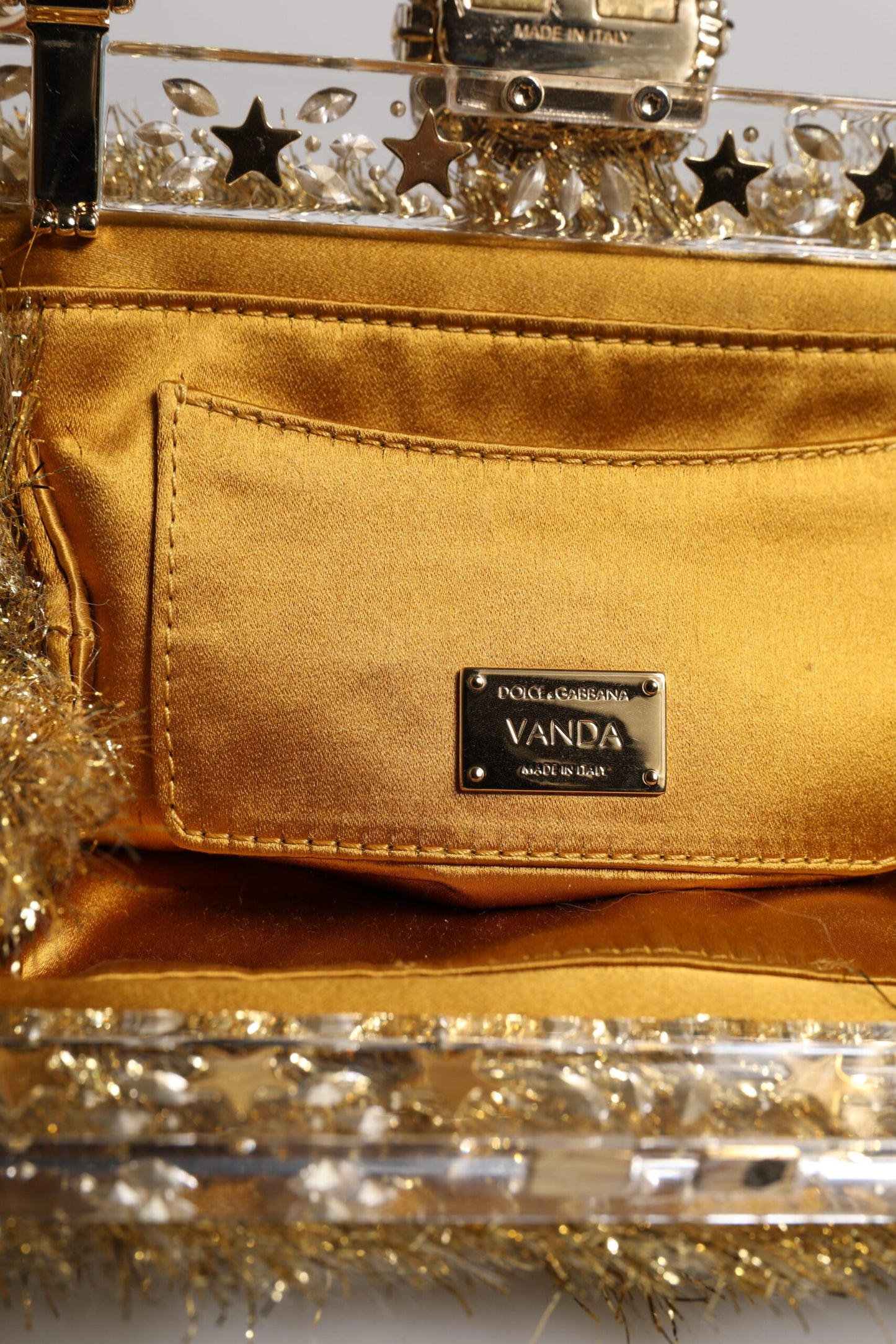 Gold Vanda Chain Strap Tinsel Crystal Evening Clutch Bag-Dolce & Gabbana-LabelTerrace.com