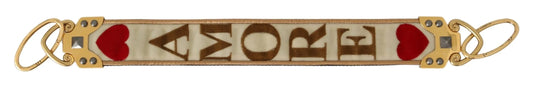 Gold White Textile Leather AMORE Shoulder Strap-Dolce & Gabbana-LabelTerrace.com