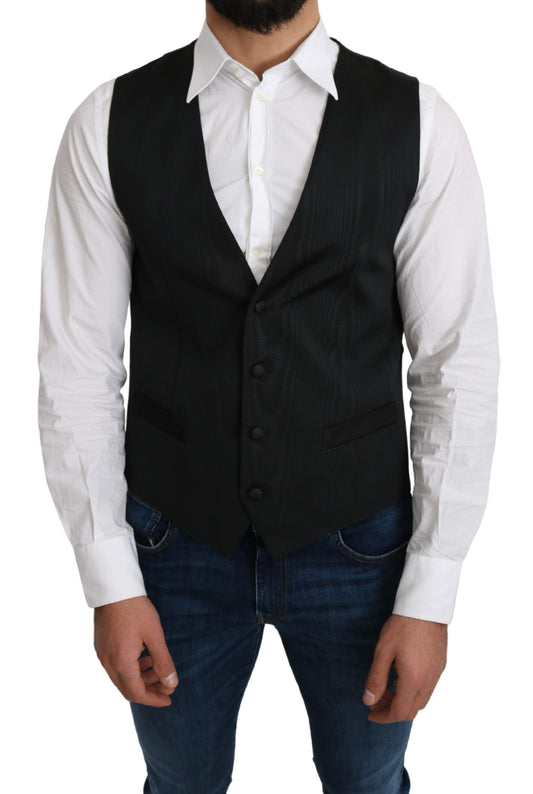 Gray 100% Silk Formal Coat Vest-Dolce & Gabbana-LabelTerrace.com