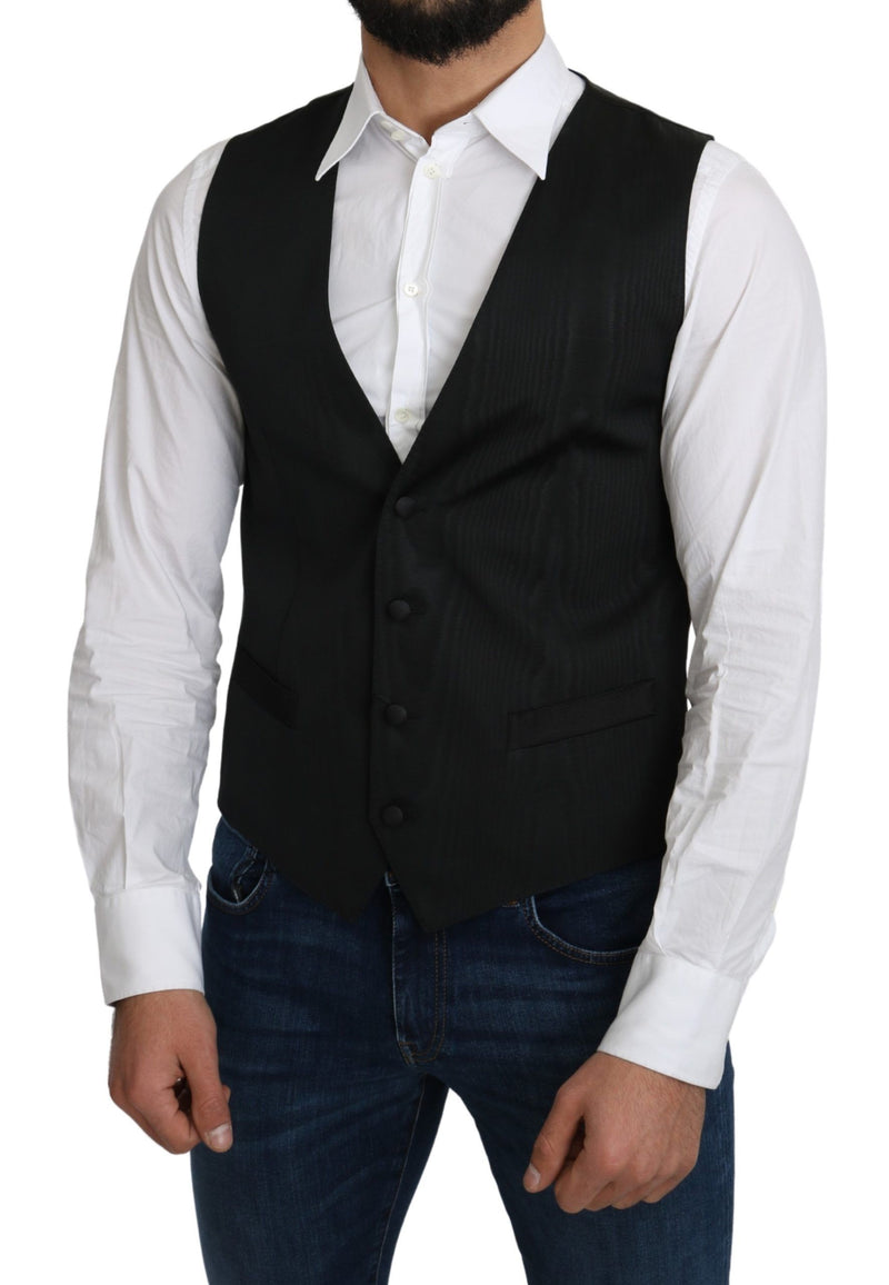 Gray 100% Silk Formal Coat Vest-Dolce & Gabbana-LabelTerrace.com