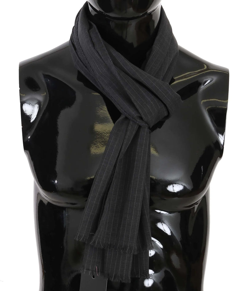 Gray 100% Wool Striped Pattern Wrap Scarf-Dolce & Gabbana-LabelTerrace.com