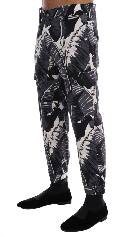 Gray Banana Leaf Cotton Pants-Dolce & Gabbana-LabelTerrace.com