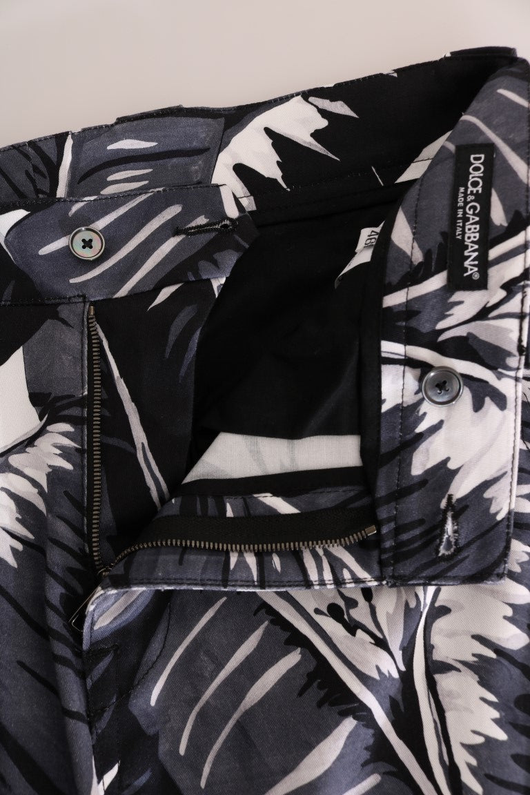 Gray Banana Leaf Cotton Pants-Dolce & Gabbana-LabelTerrace.com