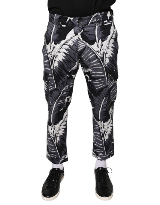 Gray Banana Leaf Cotton Stretch Capri Pants-Dolce & Gabbana-LabelTerrace.com
