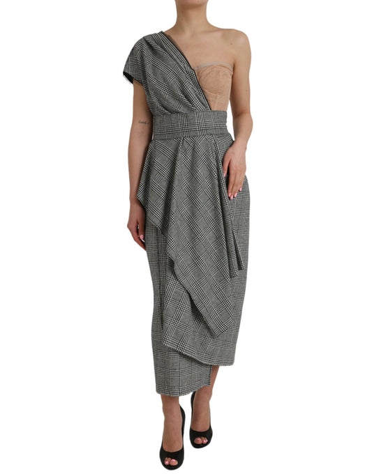 Gray Beige Layered One Shoulder Maxi Dress-Dolce & Gabbana-LabelTerrace.com