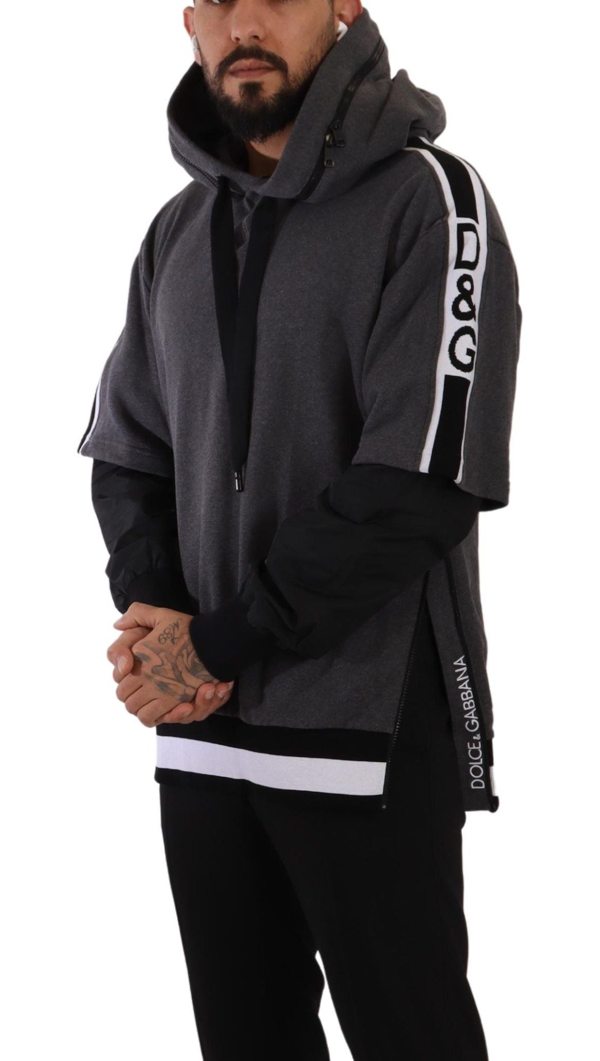 Gray Black Cotton Hooded #DGMILLENNIALS Sweater-Dolce & Gabbana-LabelTerrace.com