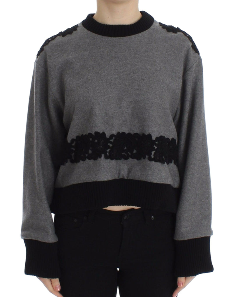 Gray Black Lace Wool Cashmere Sweater-Dolce & Gabbana-LabelTerrace.com