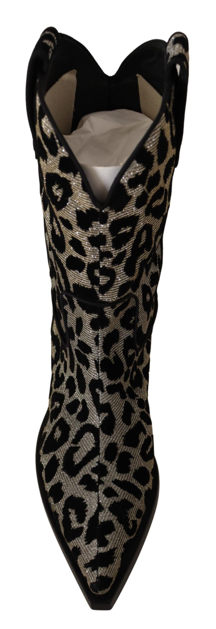 Gray Black Leopard Cowboy Boots Shoes-Dolce & Gabbana-LabelTerrace.com