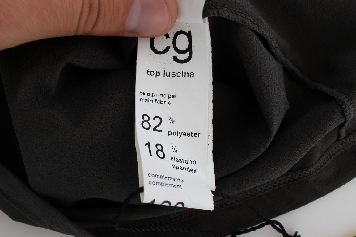 Gray Blue Stretch Blouse Top-CORA GROPPO-LabelTerrace.com