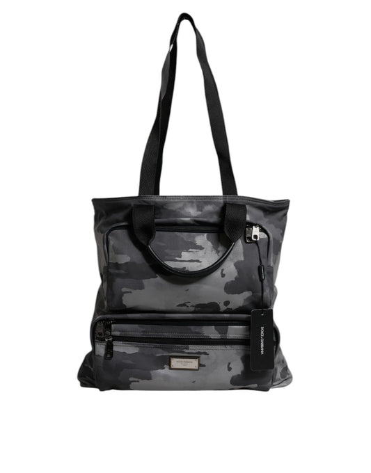 Gray Camo Cotton Multiple Compartments Tote Bag-Dolce & Gabbana-LabelTerrace.com
