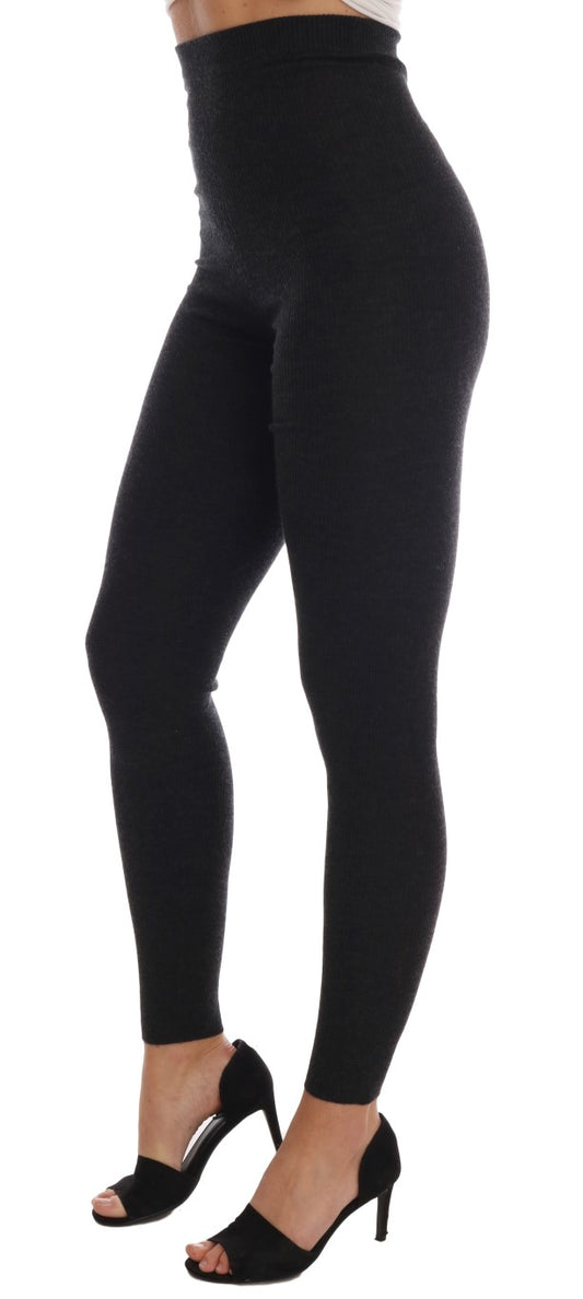 Gray Cashmere Ribbed Stretch Tights-Dolce & Gabbana-LabelTerrace.com