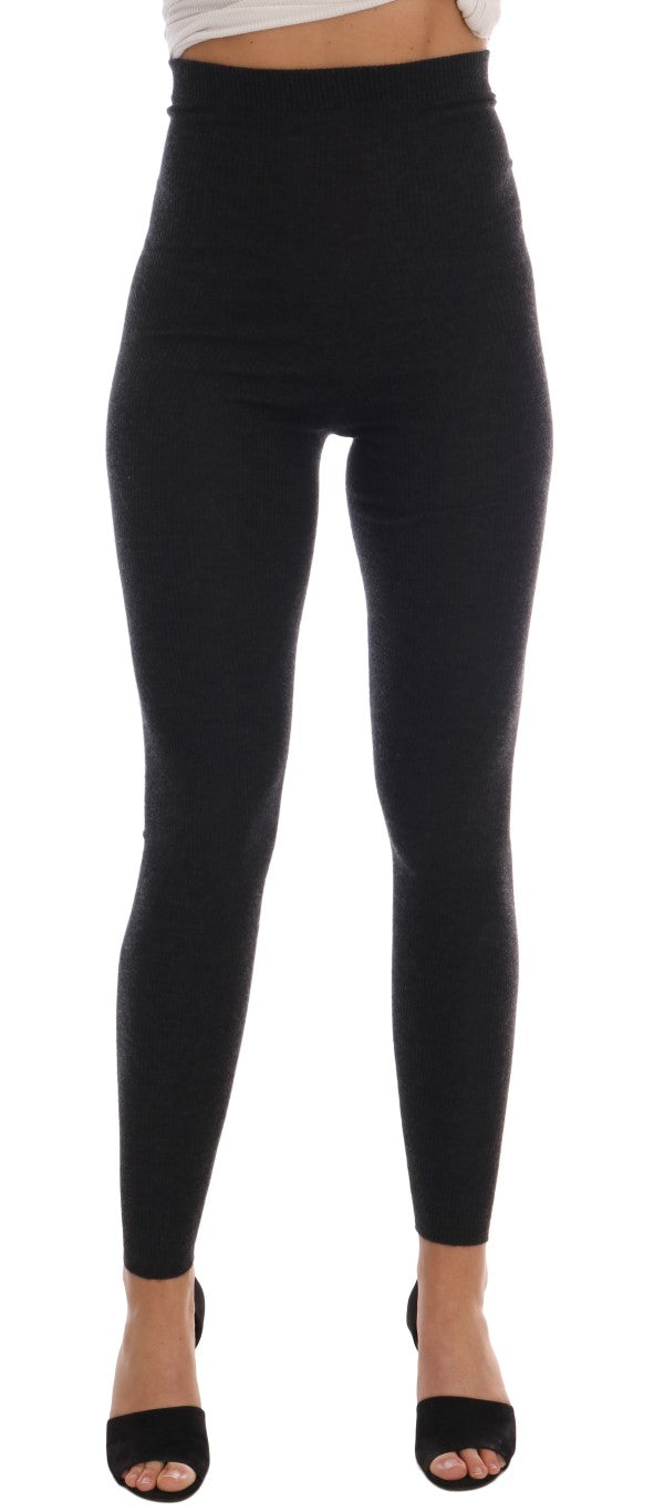 Gray Cashmere Ribbed Stretch Tights-Dolce & Gabbana-LabelTerrace.com