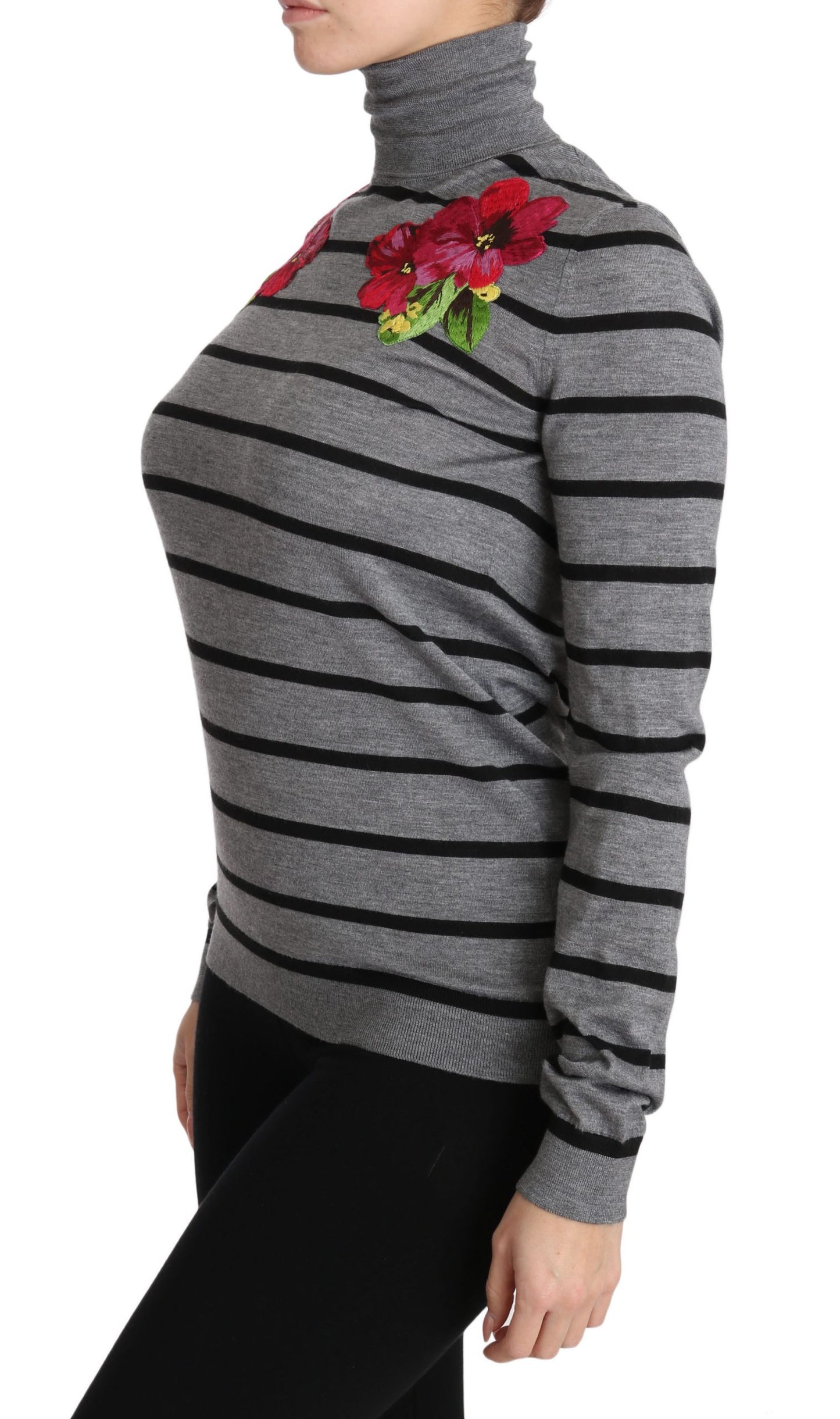 Gray Cashmere Silk Turtleneck Sweater-Dolce & Gabbana-LabelTerrace.com