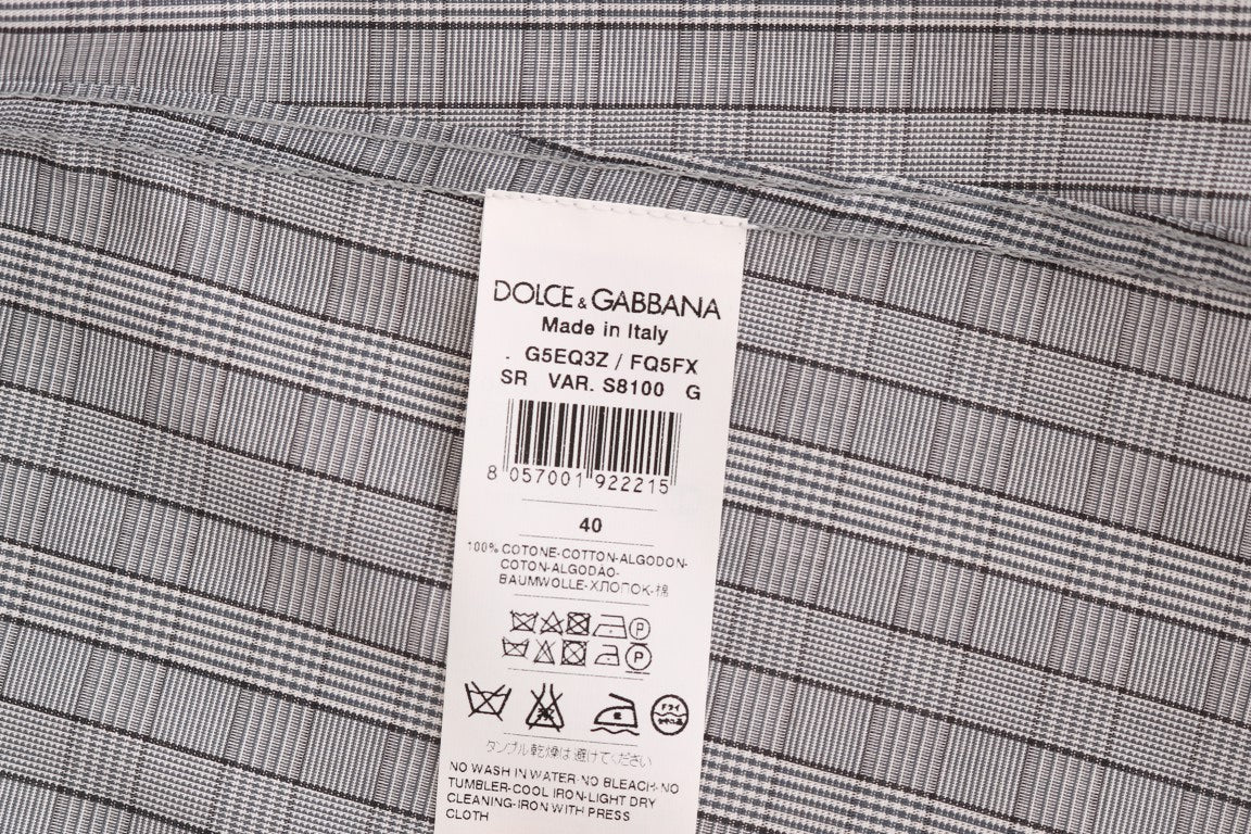 Gray Check GOLD Cotton Slim Fit Shirt-Dolce & Gabbana-LabelTerrace.com