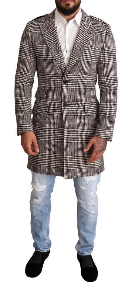 Gray Check Plaid Long Trench Coat Jacket-Dolce & Gabbana-LabelTerrace.com