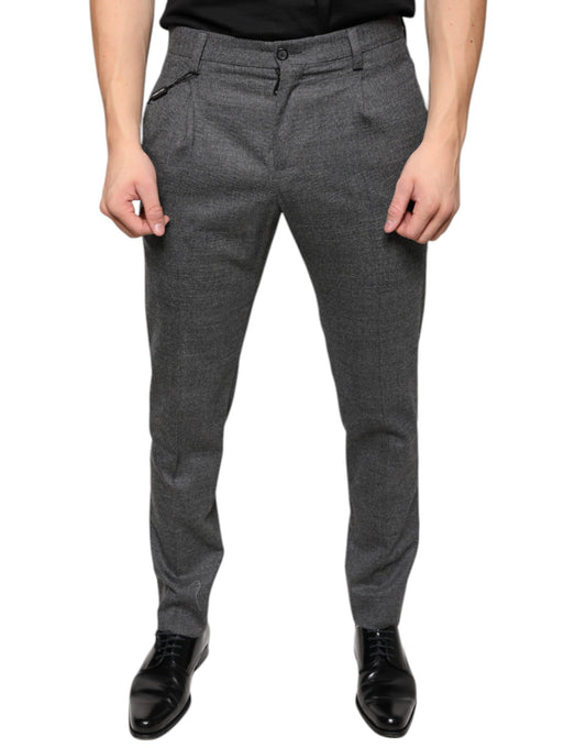 Gray Check Tartan Wool Skinny Pants-Dolce & Gabbana-LabelTerrace.com