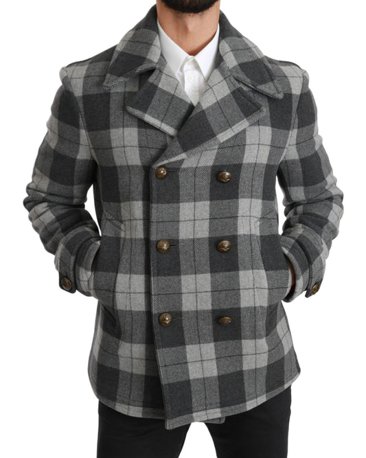 Gray Check Wool Cashmere Coat Jacket-Dolce & Gabbana-LabelTerrace.com