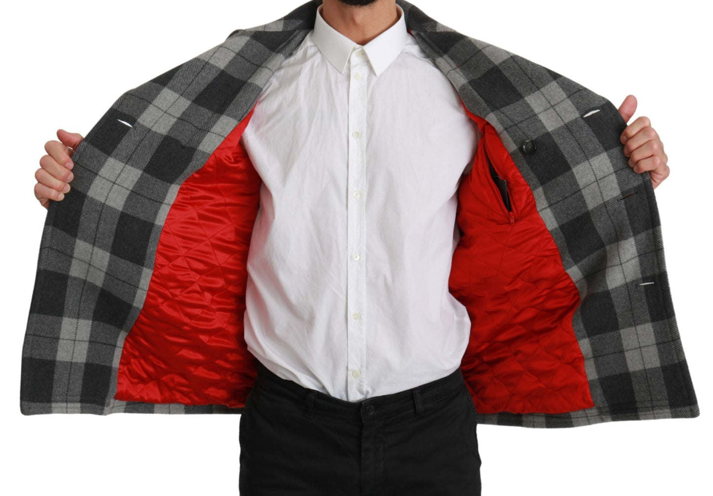 Gray Check Wool Cashmere Coat Jacket-Dolce & Gabbana-LabelTerrace.com