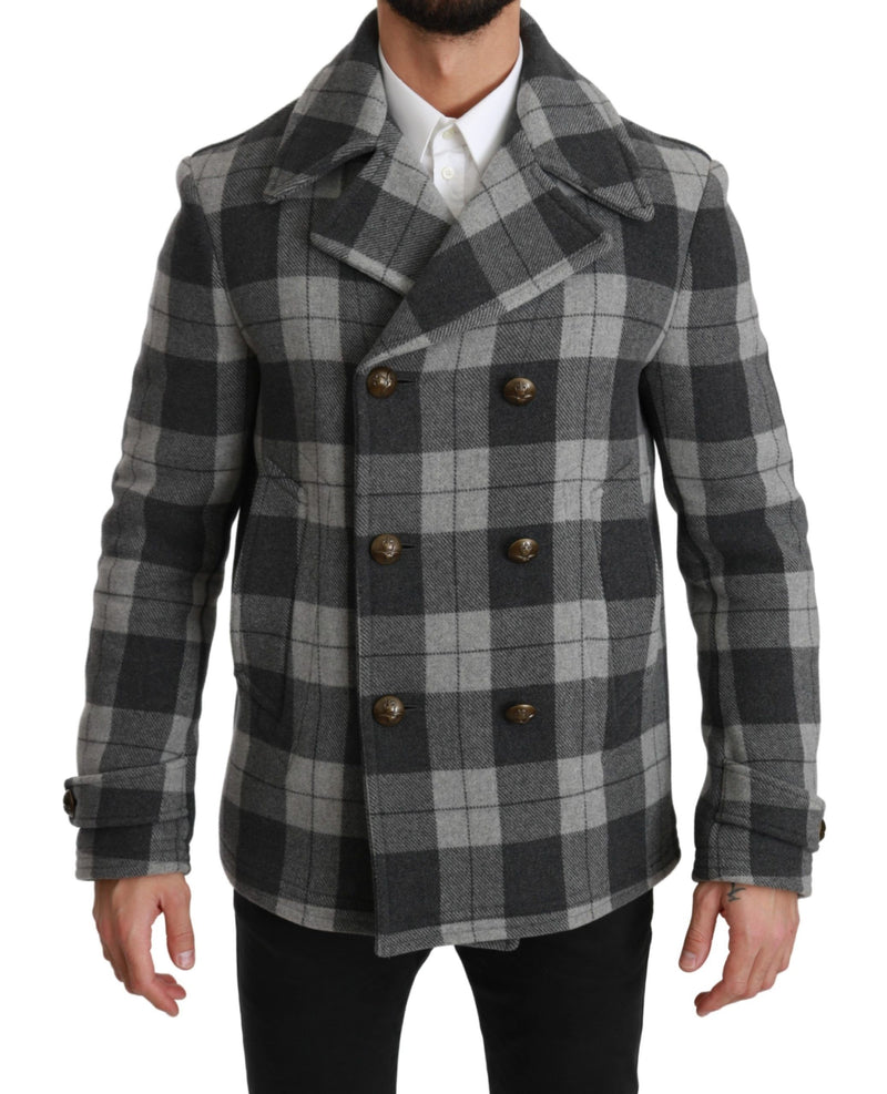 Gray Check Wool Cashmere Coat Jacket-Dolce & Gabbana-LabelTerrace.com