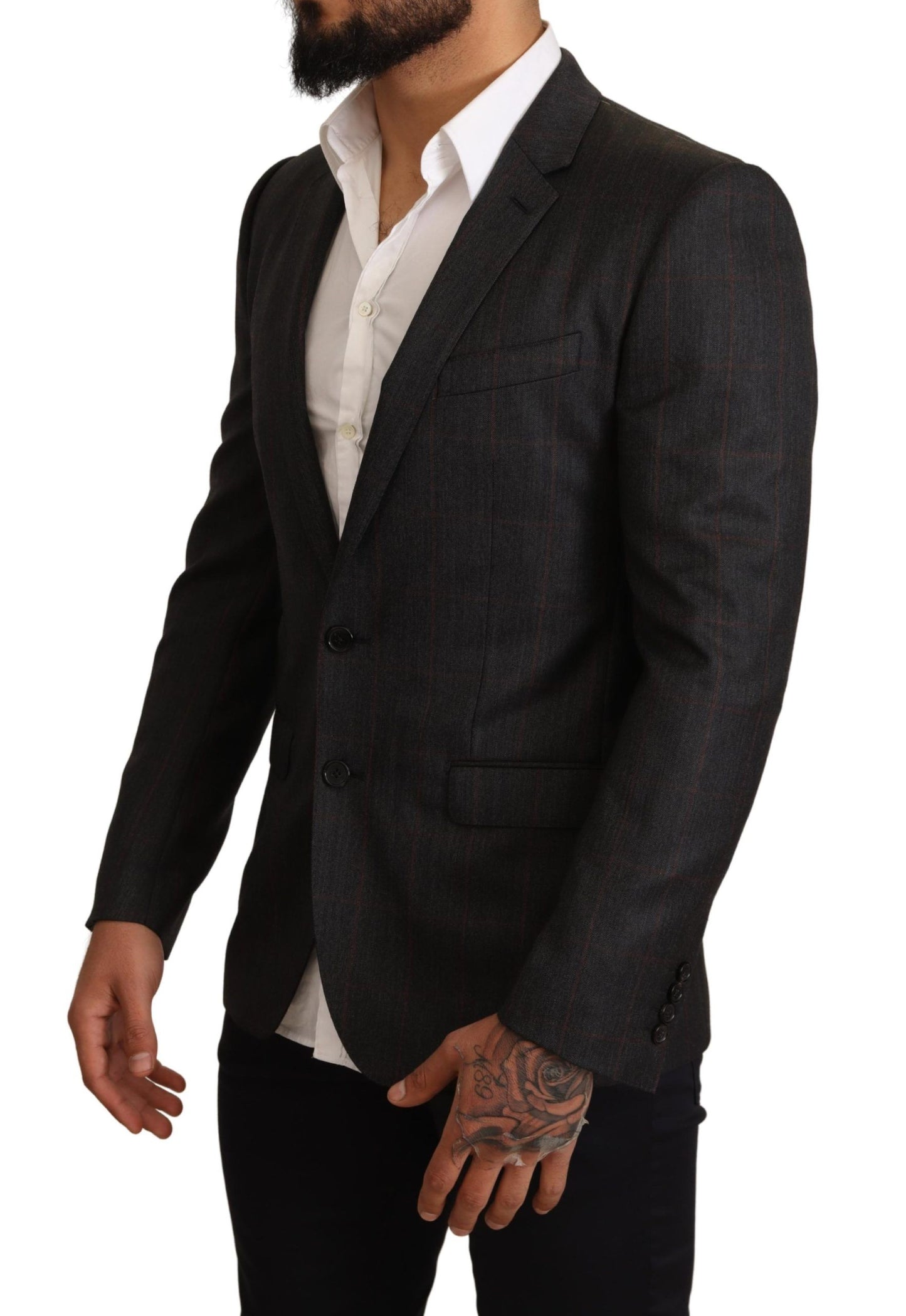 Gray Check Wool Slim Fit Blazer Jacket-Dolce & Gabbana-LabelTerrace.com