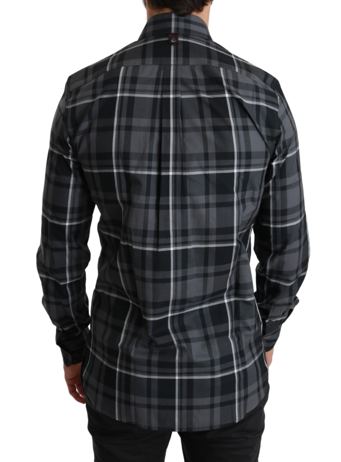 Gray Checkered Heart Collar MARTINI Shirt-Dolce & Gabbana-LabelTerrace.com
