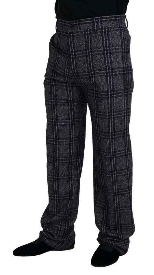 Gray Checkered Mid Waist Men Pants-Dolce & Gabbana-LabelTerrace.com