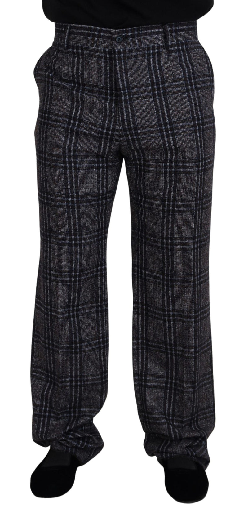 Gray Checkered Mid Waist Men Pants-Dolce & Gabbana-LabelTerrace.com