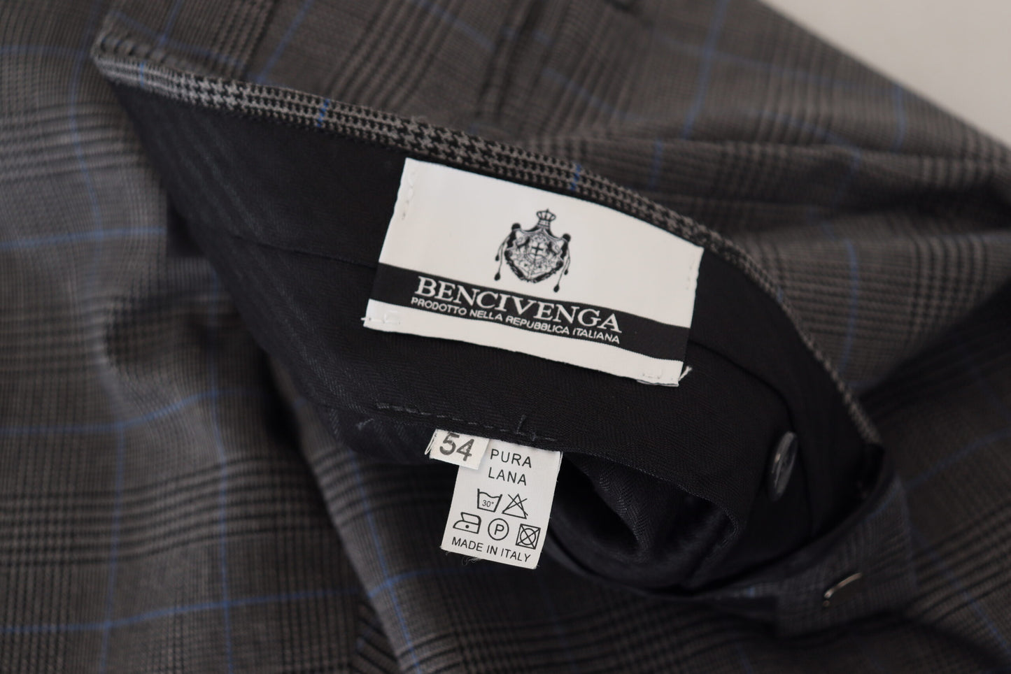 Gray Checkered Wool Dress Formal Pants-BENCIVENGA-LabelTerrace.com