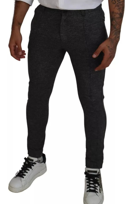 Gray Chevron Viscose Skinny Pants-Dolce & Gabbana-LabelTerrace.com