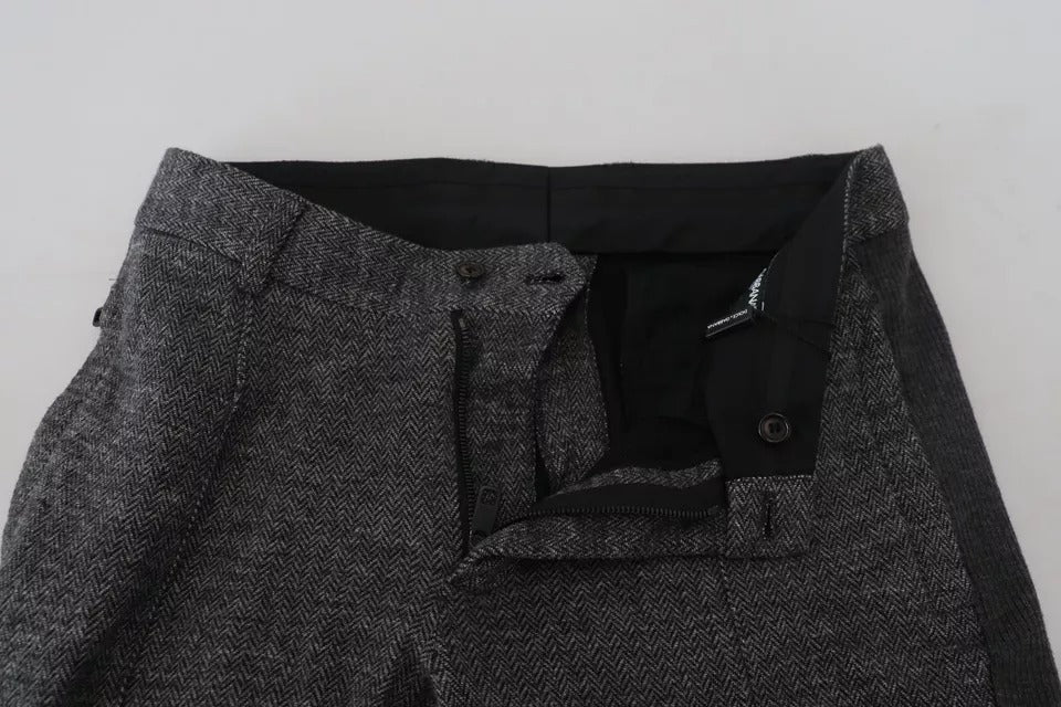 Gray Chevron Viscose Skinny Pants-Dolce & Gabbana-LabelTerrace.com