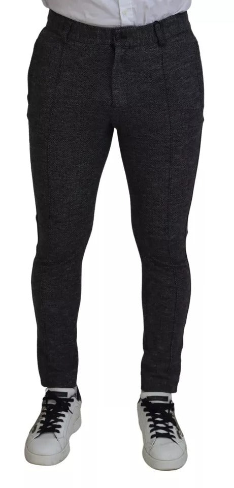 Gray Chevron Viscose Skinny Pants-Dolce & Gabbana-LabelTerrace.com