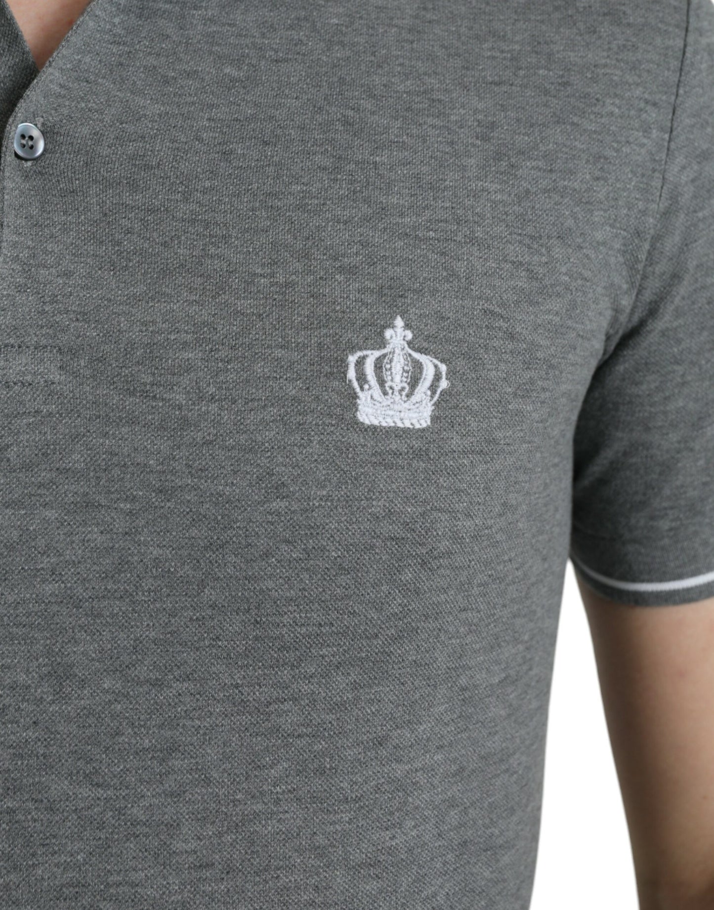 Gray Collared Short Sleeve Crown T-shirt-Dolce & Gabbana-LabelTerrace.com