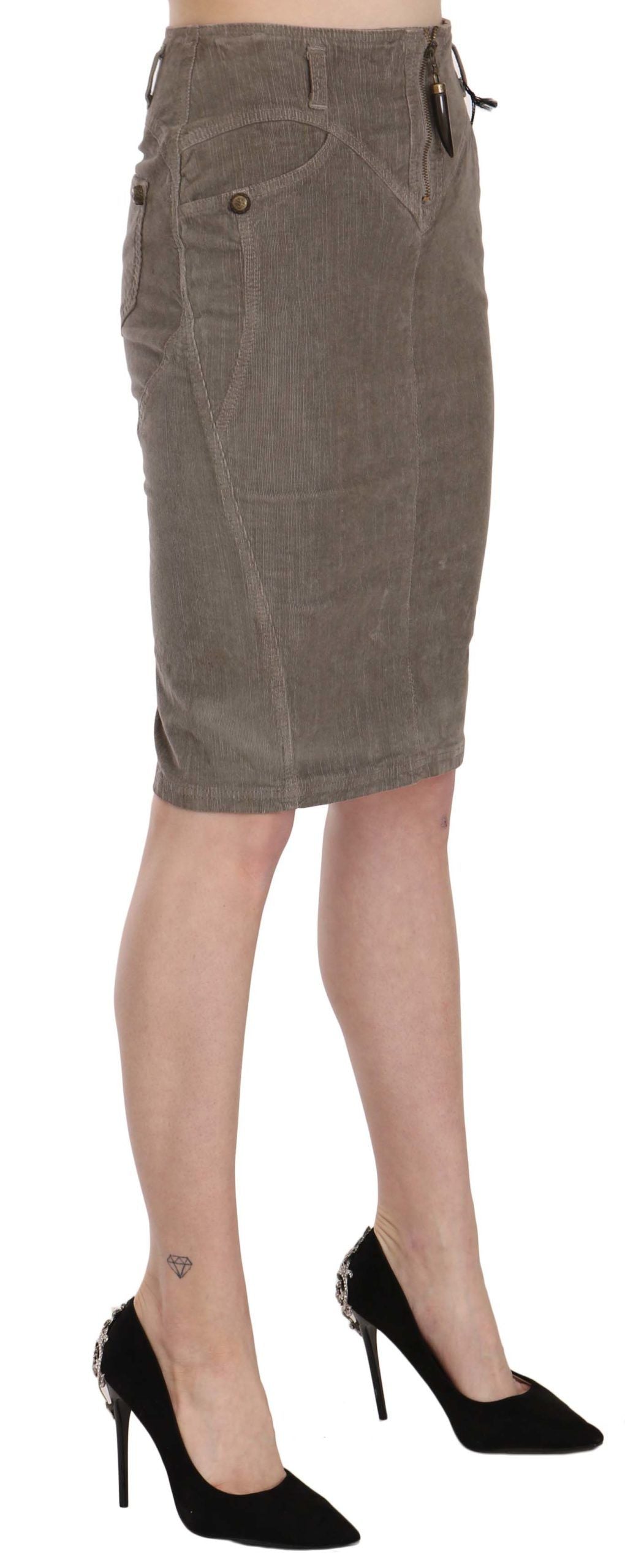 Gray Corduroy Pencil Straight A-Line Skirt-Just Cavalli-LabelTerrace.com