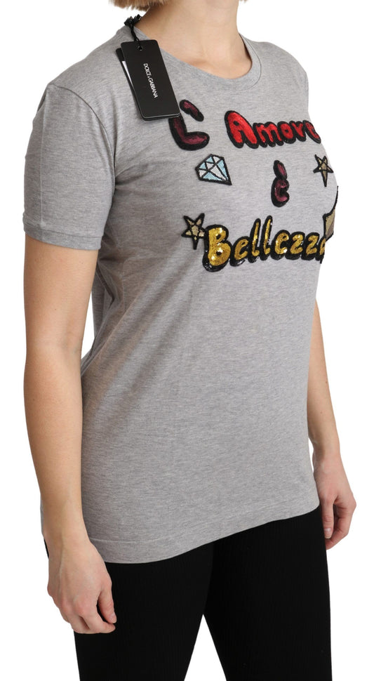 Gray Cotton Amore e Bellezza Top T-shirt-Dolce & Gabbana-LabelTerrace.com
