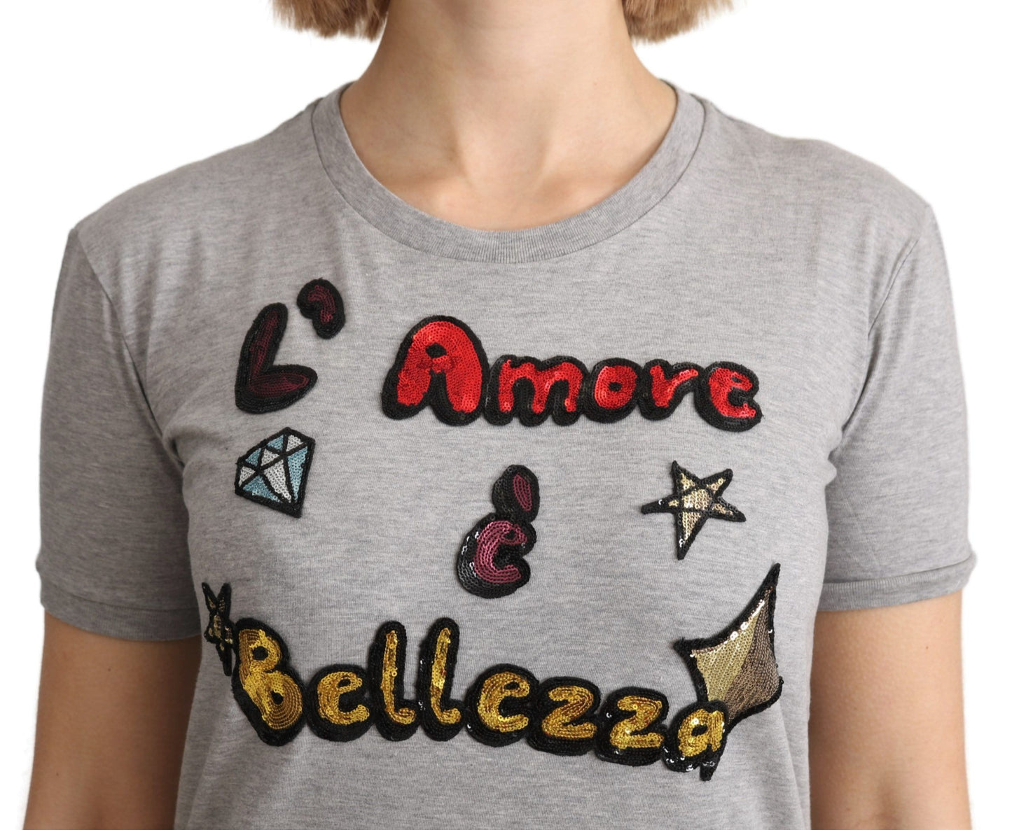 Gray Cotton Amore e Bellezza Top T-shirt-Dolce & Gabbana-LabelTerrace.com
