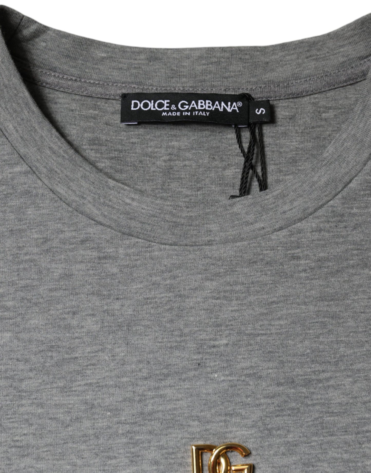 Gray Cotton Blend Embellished Tee T-shirt-Dolce & Gabbana-LabelTerrace.com