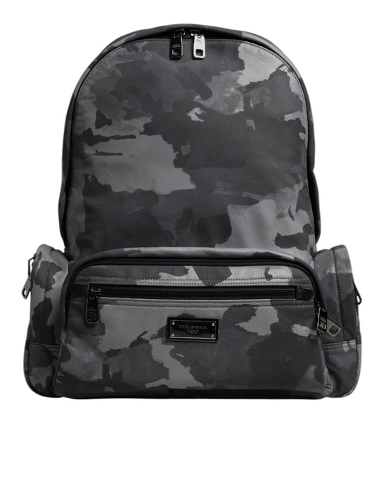 Gray Cotton Camouflage Logo Plaque Backpack Bag-Dolce & Gabbana-LabelTerrace.com