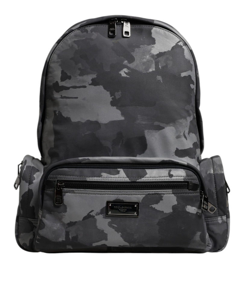 Gray Cotton Camouflage Logo Plaque Backpack Bag-Dolce & Gabbana-LabelTerrace.com