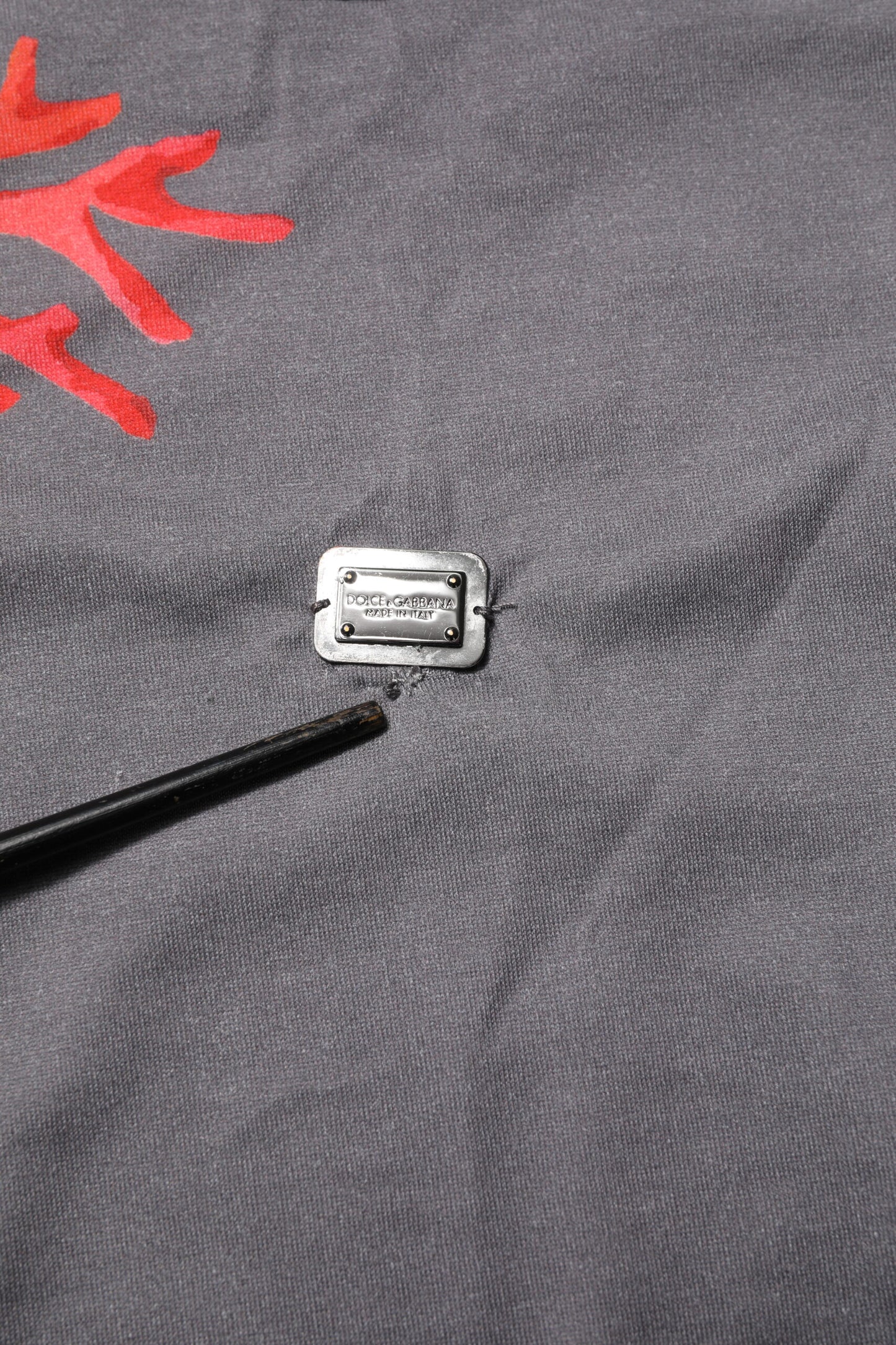 Gray Cotton Coral Print Logo Plaque T-shirt-Dolce & Gabbana-LabelTerrace.com