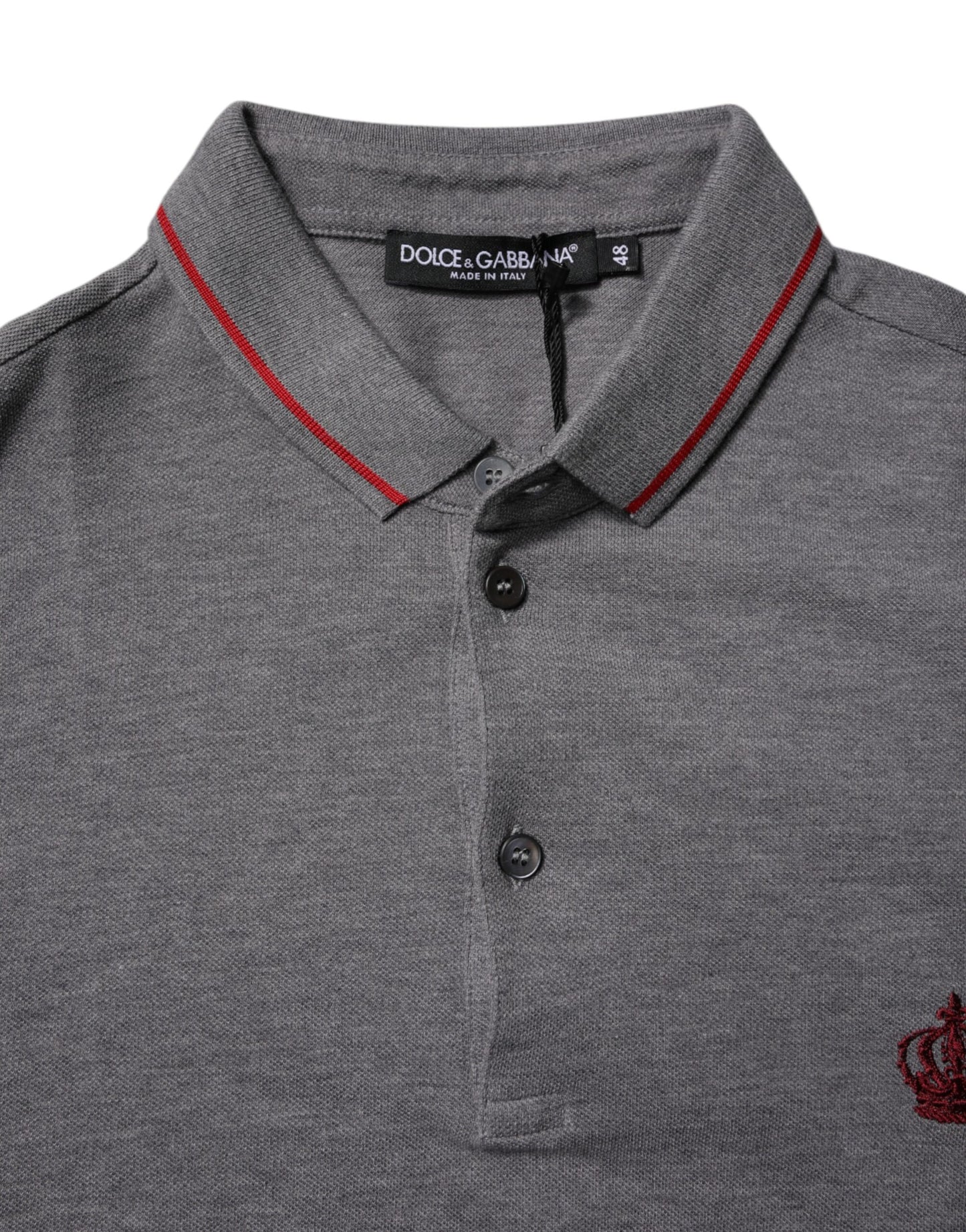 Gray Cotton Crown Collared Polo T-shirt-Dolce & Gabbana-LabelTerrace.com