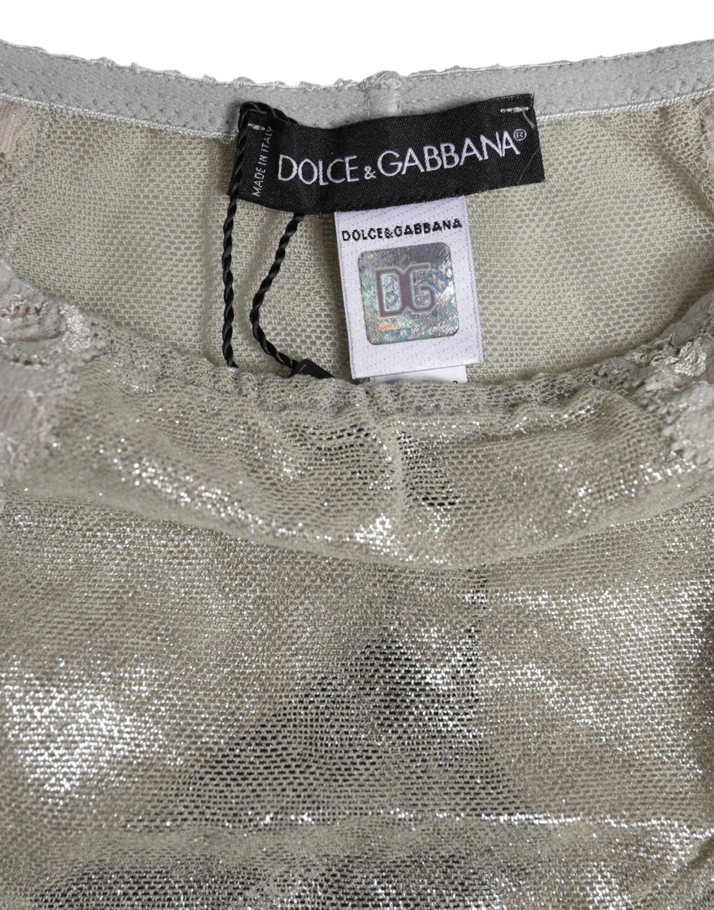 Gray Cotton Floral Lace High Waist Panty Underwear-Dolce & Gabbana-LabelTerrace.com