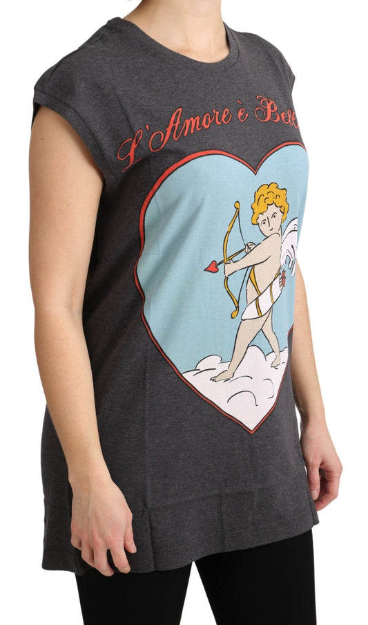 Gray Cotton L' Amore Top Tank T-shirt-Dolce & Gabbana-LabelTerrace.com