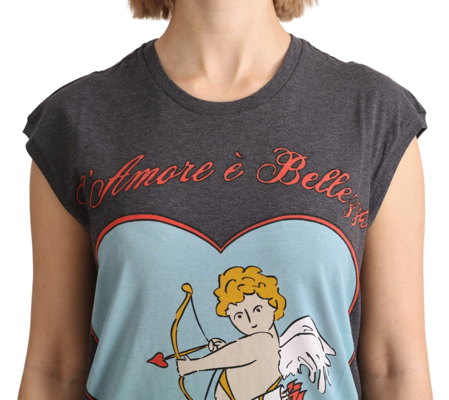 Gray Cotton L' Amore Top Tank T-shirt-Dolce & Gabbana-LabelTerrace.com