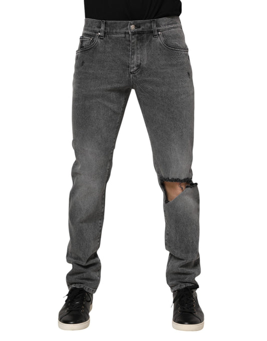 Gray Cotton Logo Plaque Denim Jeans-Dolce & Gabbana-LabelTerrace.com