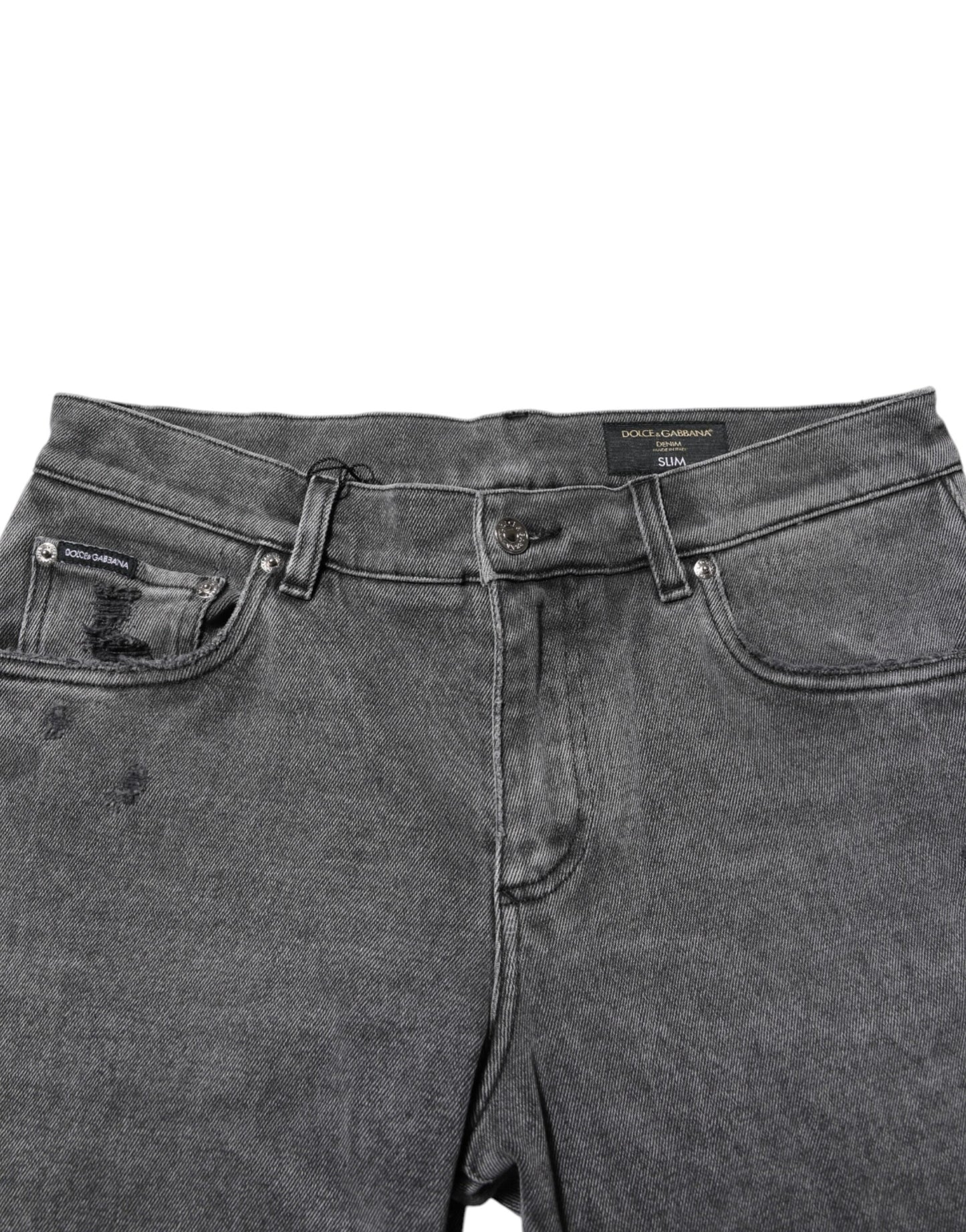 Gray Cotton Logo Plaque Denim Jeans-Dolce & Gabbana-LabelTerrace.com