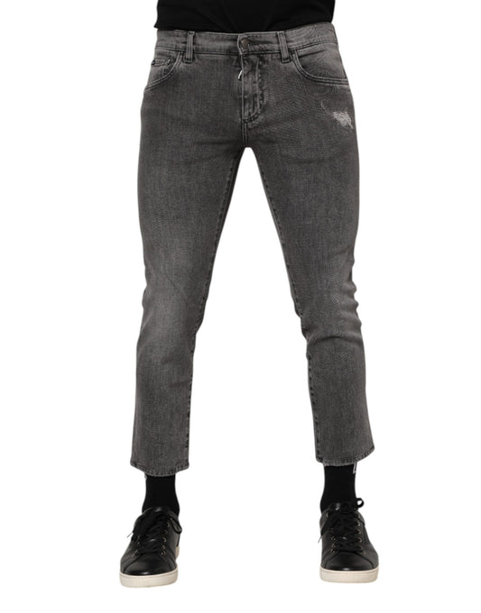 Gray Cotton Logo Plaque Men Denim Jeans-Dolce & Gabbana-LabelTerrace.com